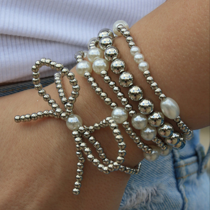 Seaside Elegance Pearl Knot Stack (Silver)